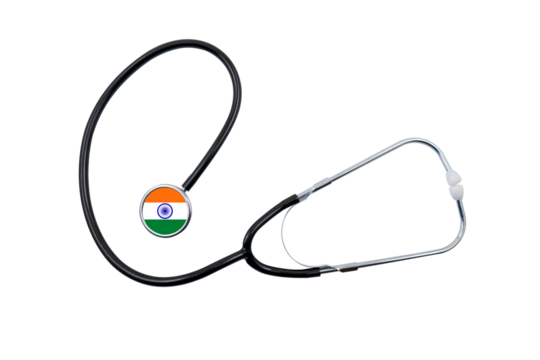 Stethoscope with head in form of Indian flag on transparent background. Concept of Indian healthcare system
