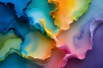 Obraz premium Vibrant Watercolor Abstract Background with Rich Texture and Blended Washes of Blue, Green, Yellow, Orange, Pink, and Purple for Artistic Design Projects, High-Quality Painterly Blend Ideal for Creati