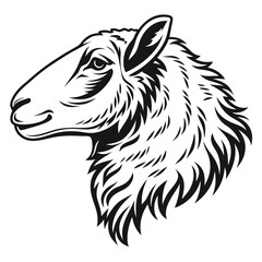 Stylized Sheep Head Illustration, Black and White Animal Art, Minimalist Woolly Mammal