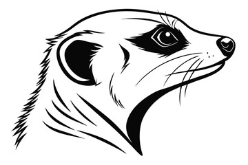 Detailed Black and White Meerkat Silhouette, Side Profile, Vigilant Expression, Sharp Lines
