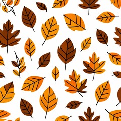 Obraz premium seamless pattern orange brown leaves white background leaves arranged repeating pattern leaf having unique shape size leaves elongated while others more pointed more pointed tip colors bright vibrant
