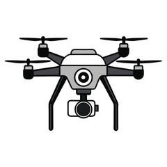 Isolated Flat Design Drone, Black Propellers, Camera, Gray Body, Electronics, Technology