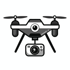 Isolated Outline Black & White Drone with Camera, Propellers, and Rounded Body Style