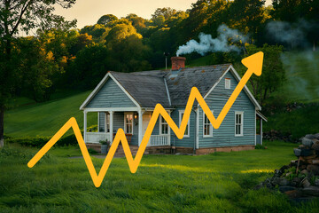 A graph with a downward trend visually depicts a drop in home prices and property values that affect a home.