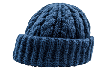 Warm navy blue cable knit beanie hat winter fashion accessory soft textured wool cozy stylish design