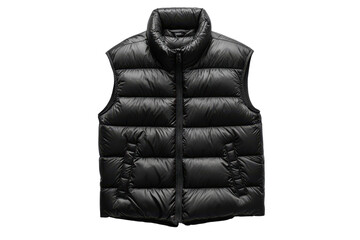 Naklejka premium Sleek black puffer vest lightweight warmth for fall winter style Clean studio shot on white