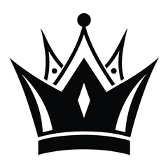 Stylized Black Crown Icon with Sharp Points and Central Diamond Shape Element Design