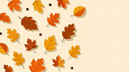 Obraz premium illustration group autumn leaves scattered randomly light beige background leaves various shades orange yellow brown representing colors autumn leaves elongated pointed while others more pointed more