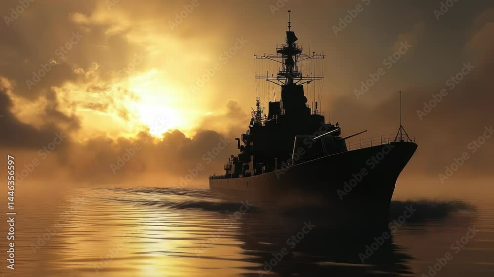 Poster a large boat floating on the surface of a calm lake or sea