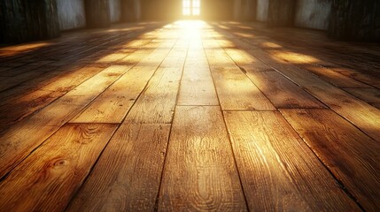 Light through a window shines on a wooden floor inside