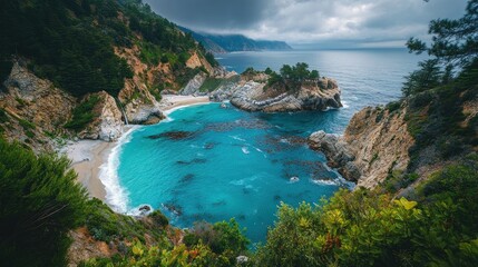 Scenic coastal vista of a secluded cove