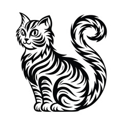 Stylized Black and White Cat with Intricate Swirls and Sitting Pose
