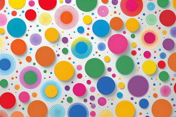 Vibrant Polka Dot Abstract Background with Colorful Halftone Circles in Red, Orange, Yellow, Green, Blue, Purple, and Pink on White for Cheerful Design Projects, High-Quality Vector Illustration Ideal