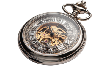 Elegant antique pocket watch intricate design mechanical movement gold accents silver casing