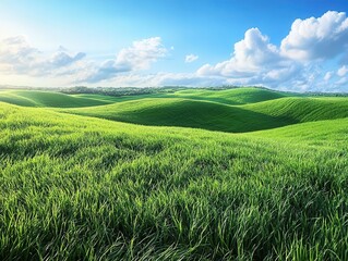 Obraz premium A panoramic shot of rolling grasslands under a blue sky, Grasslands, Expansive and peaceful