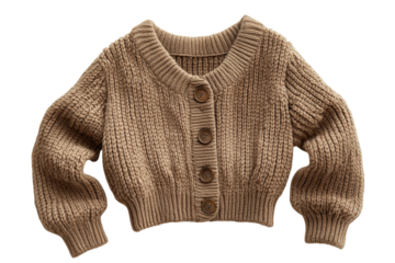 Cozy brown knit baby cardigan soft texture button details autumnal style warm tones perfect for fall