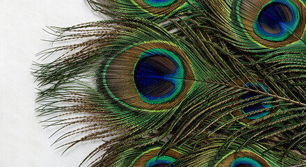 Fototapeta premium Peacock Feathers Closeup – Natural Beauty and Exotic Pattern Background
