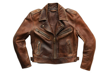Vintage Brown Leather Jacket Classic Style Distressed Look Brown Leather White Background