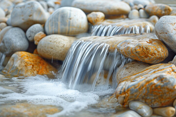 Lovely gentle flow of water continuously shapes and polishes lovely surfaces of stones, creating the beautiful and intricate interplay between natures elements    
