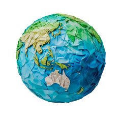 Crumpled Paper Globe Focused on Oceania and Asia