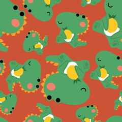 Obraz premium Seamless pattern cartoon cute dinosaur holding a lemon cute animal drawing for wallpaper and background