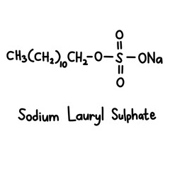 Hand drawn chemical structural formula sodium lauryl sulfate, effective surfactant of commercial cleaning product. environmental issue. 