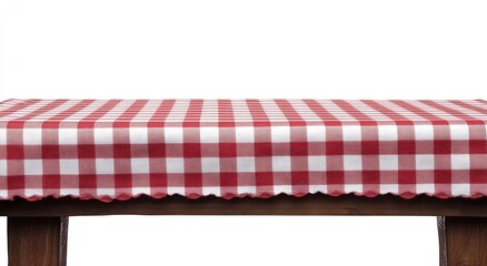 Red and white checkered tablecloth on a wooden table