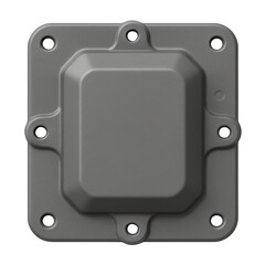 Fototapeta premium Industrial square gray cover with a prominent raised center and integrated attachment points for secure fitting.