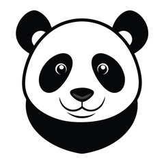 Cartoonish Panda Bear Head With Smiling Expression; Black and White Animal Mascot