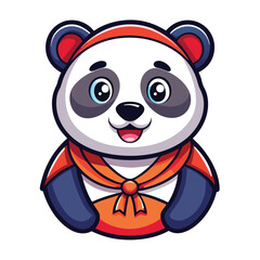 Standing Panda Mascot, Cartoon Animal with Bow, Cute Wildlife Character on White Background