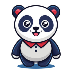 Cartoon Panda Bear Standing Upright on White Background, Wearing a Red Bow Tie Outfit
