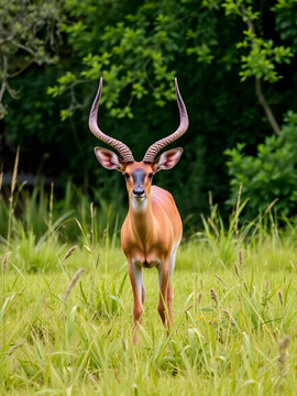 nilgai (Boselaphus tragocamelus)  nilgau in grassland looking at camera