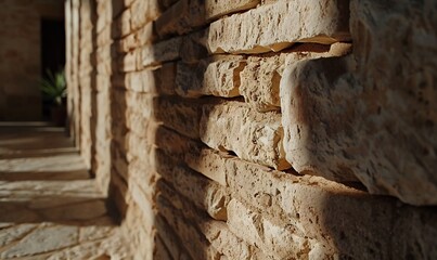 Light-toned stone wall in sunlit outdoor space