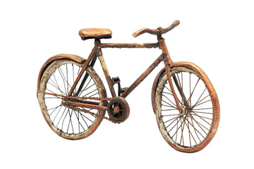 Rusty Vintage Bicycle Miniature Model Detailed White Background Copper Tone