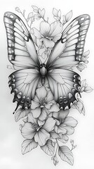 Fototapeta premium Elegant monochrome butterfly tattoo design high resolution images