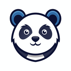 Panda Face Flat Style Illustration, Cute Animal Head with Blue Accents on White Background