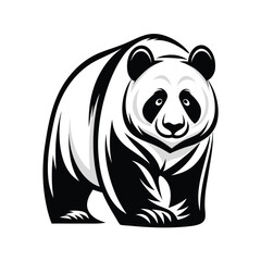 Standing Panda Bear Silhouette Isolated on White Background, Black and White Stripes