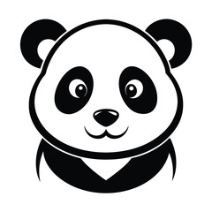 Cute Panda Bear Face Cartoon, Smiling Animal Isolated On White. Simple Black and White