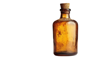 Antique amber bottle cork stopper aged liquid vintage apothecary nostalgic mysterious old fashioned