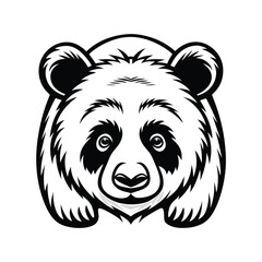 Monochrome Panda Head Illustration, Bear Face with Distinctive Black and White Markings