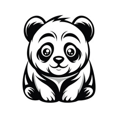 Sitting Panda Cartoon, Isolated on White, Cute Bear Cub, Adorable Mascot Character