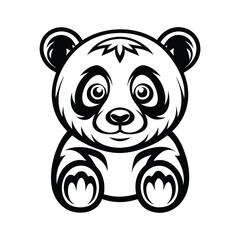 Cute Panda Bear Sitting Illustration, Black and White Mascot Style, Simple Cartoon Animal