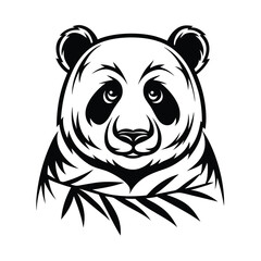 Panda Head with Bamboo Leaves. Black and White Bear Portrait. Wildlife Icon Image