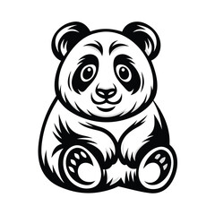 Cartoon Panda Bear Sitting. Black and White Animal Clipart with Bold Outlines