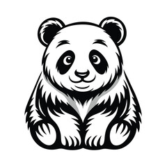 Cute Sitting Panda Bear Illustration, Black and White Isolated Cartoon Animal Design