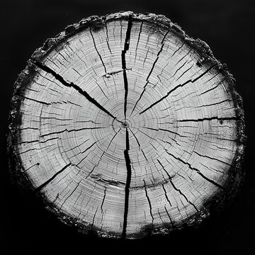 black and white photo of tree section