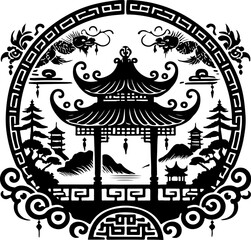 sketch vector illustration silhouette design icon logo symbol decoration scenery temple sacred cultural and religion classic vintage abstract