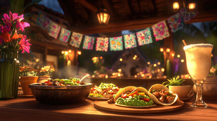 Tacos and drink in festive setting