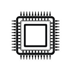 Black and White Silhouette of Microchip with Pins, Isolated on White Background. 88 Chars