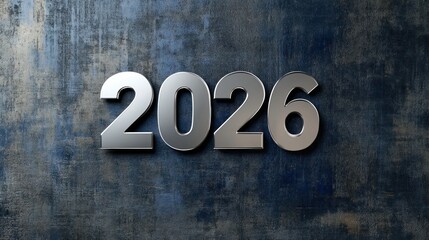 Fototapeta premium Silver '2026' numbers, blue textured background